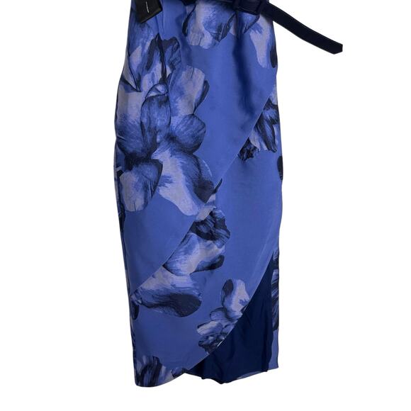 Kay Unger Octavia Blue Floral Print Organza Asymmetric Formal Formal Maxi Gown 6 - Picture 11 of 16